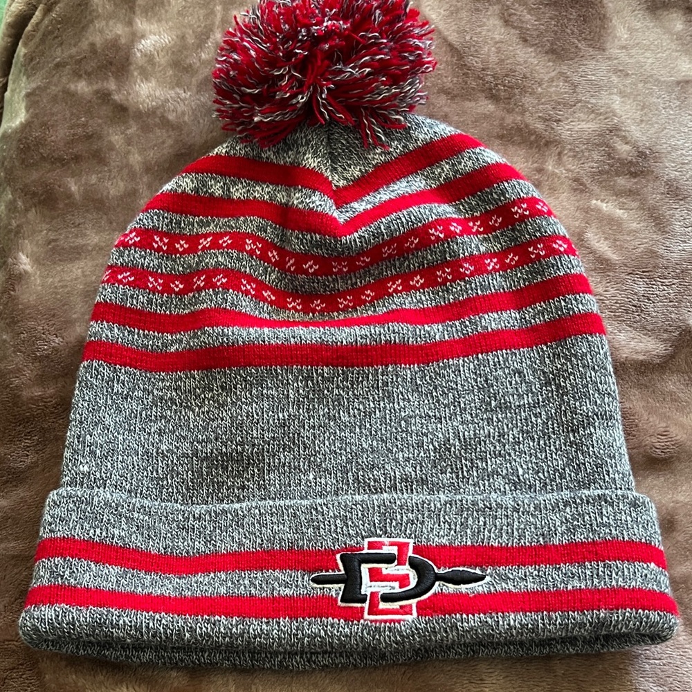 San Diego State Pom Knit Beanie - Gray & Red